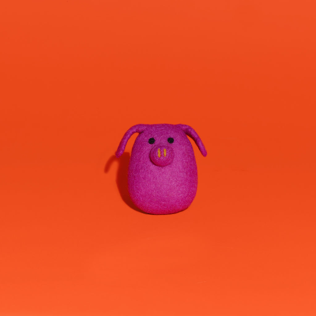 felted wool pink pig dog toy