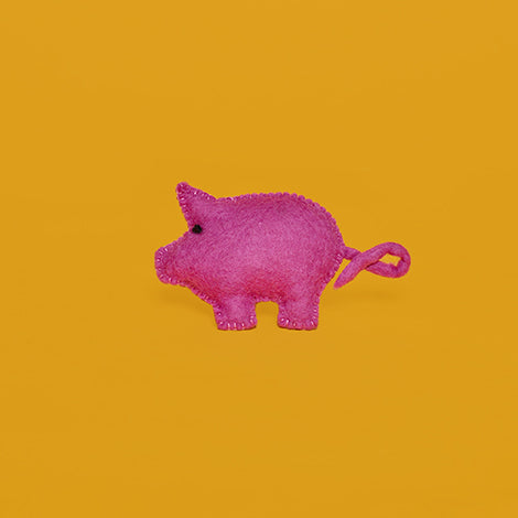 Fairtrade felted wool pink pig cat toy