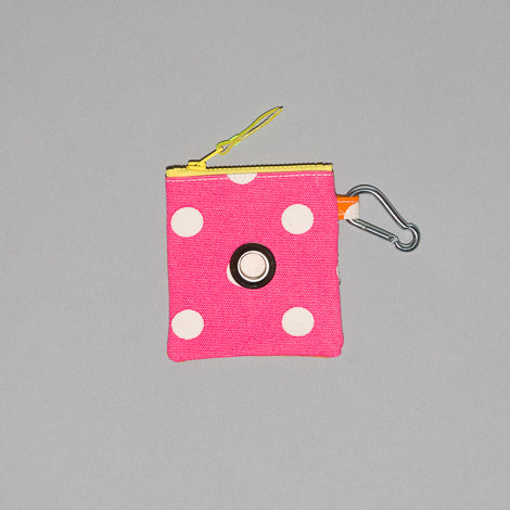 Pink and white polka dot canvas dog poop bag pouch