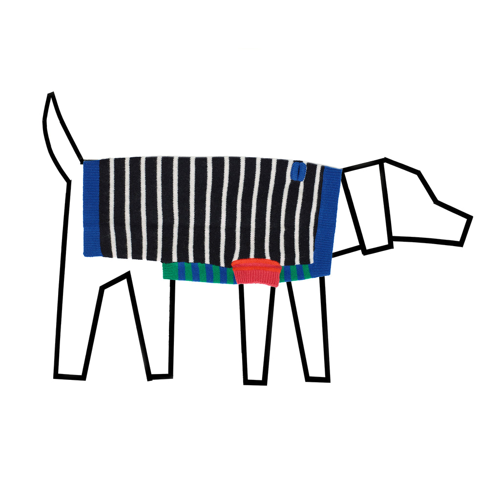 Black and white striped wool dog sweater