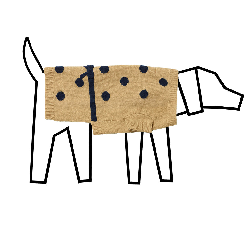 Camel and Navy Polka Dot Bow Dog Sweater