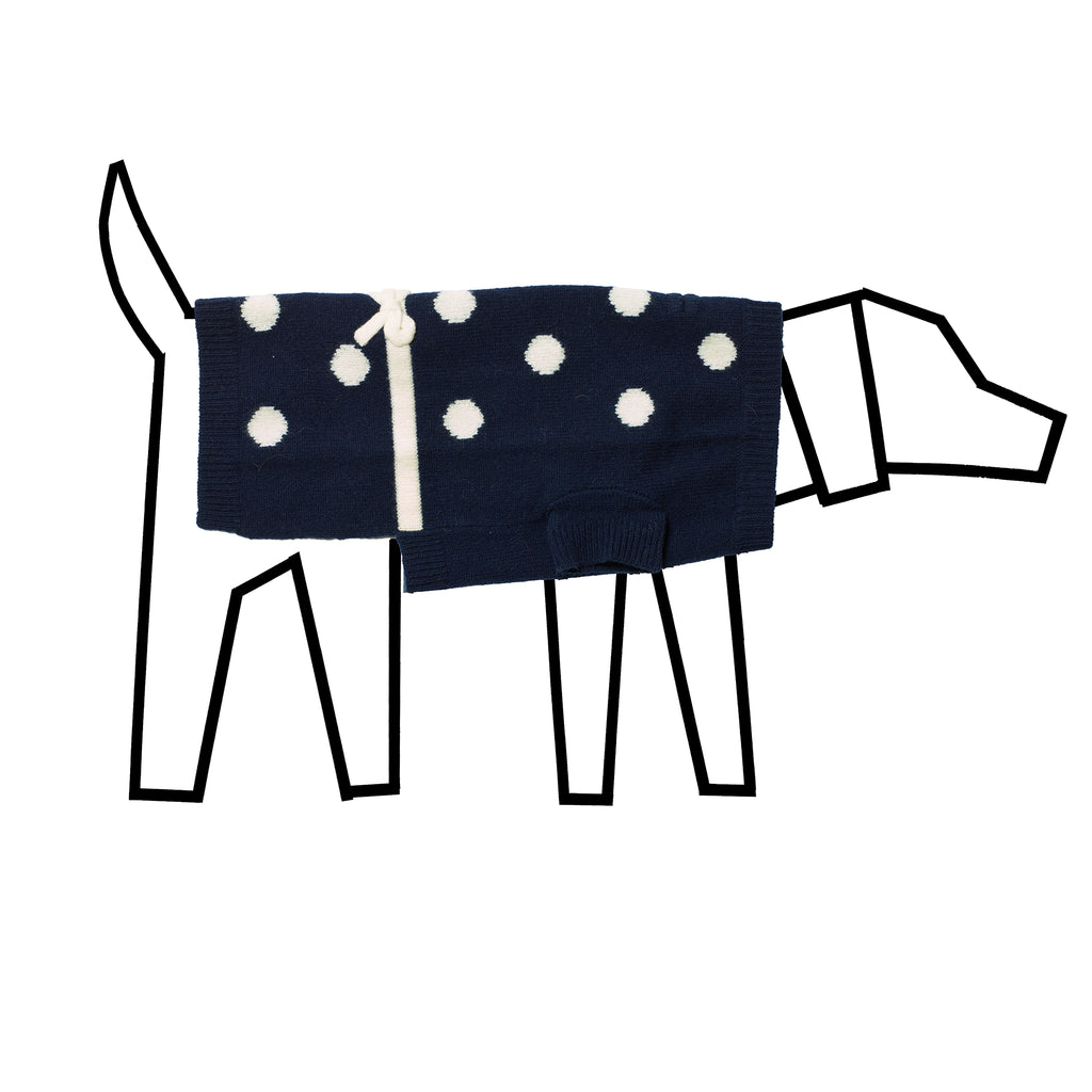 Navy and Ivory Dot Bow Dog Sweater