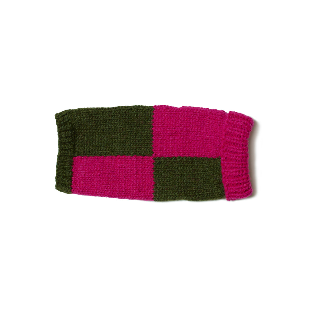 Olive and Pink Wool Hand Knit Checkered Turtleneck Dog Sweater