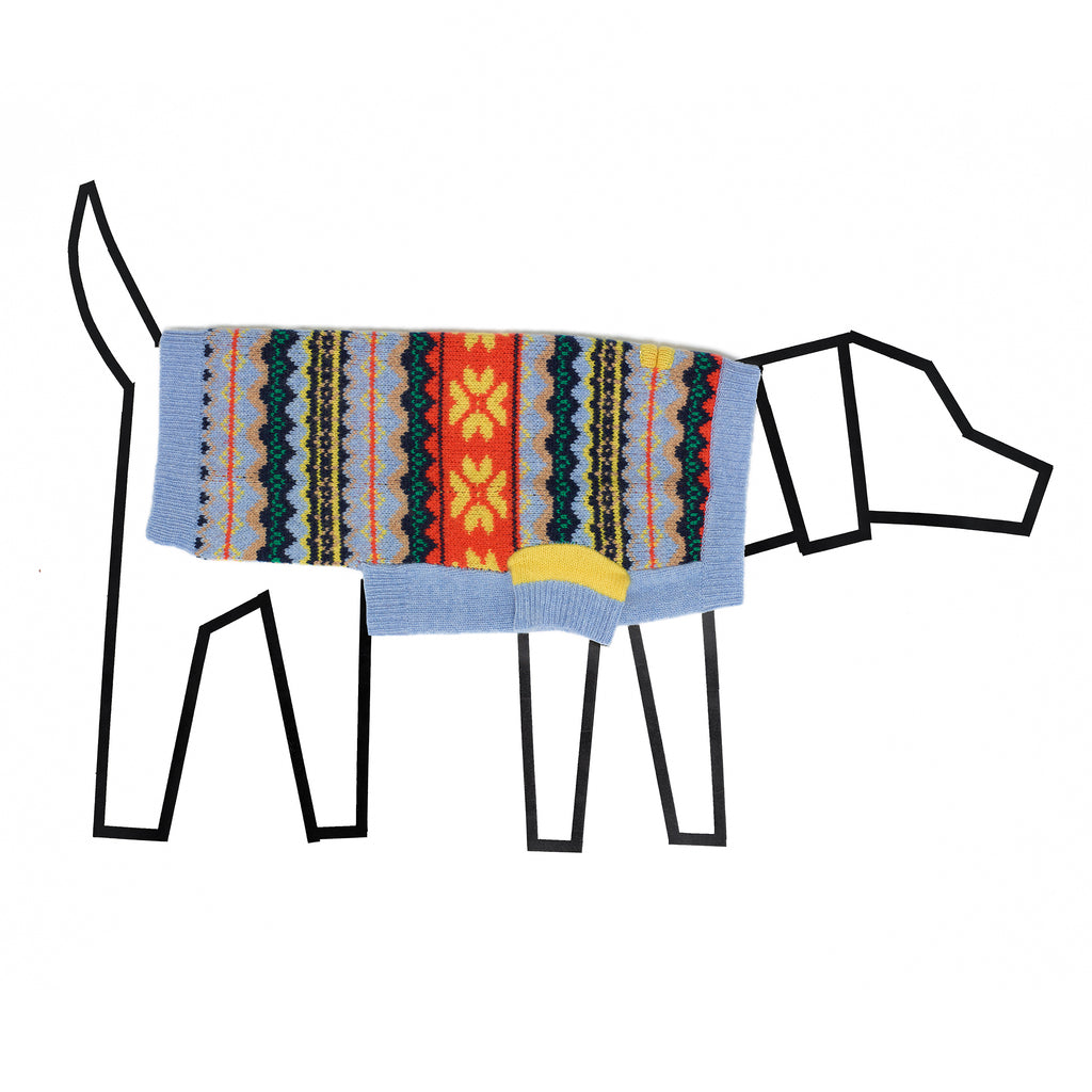 blue fairisle wool dog sweater