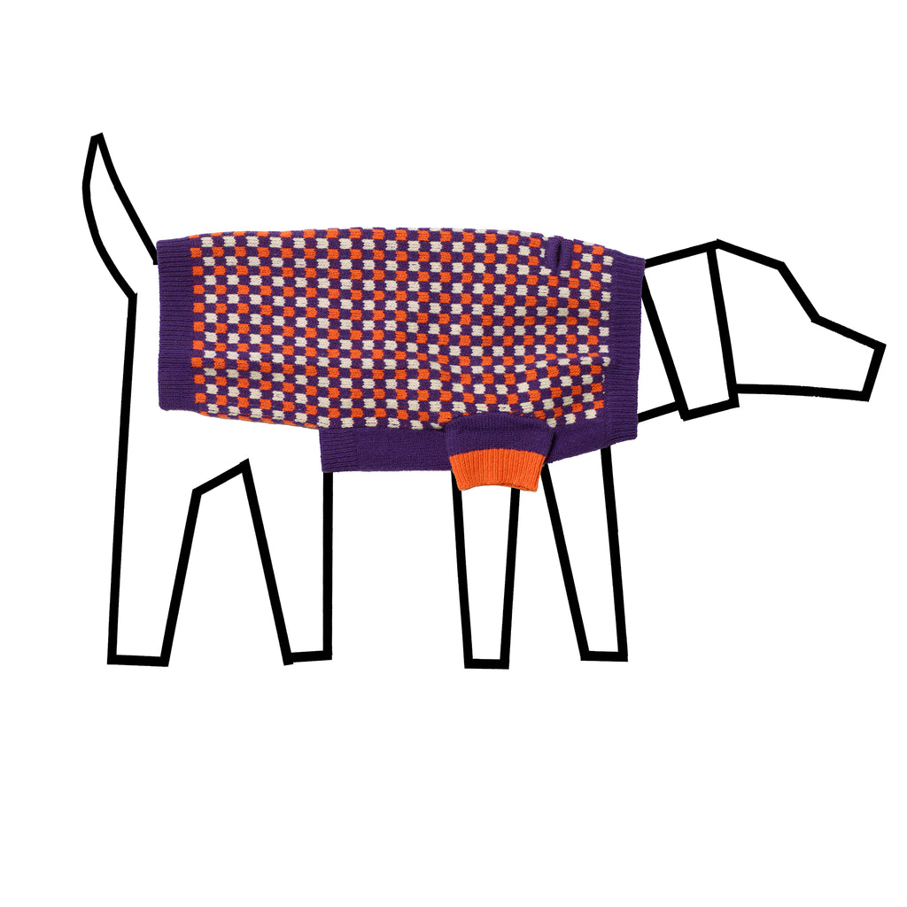 Purple and Orange checked dog sweater