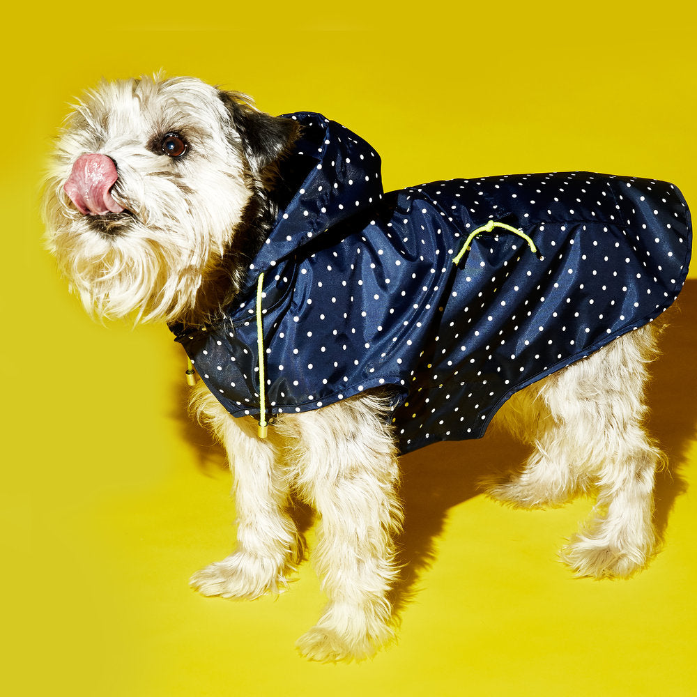 Navy/White Polka Dot Anorak Raincoat, Dog Raincoats – Ware of the Dog